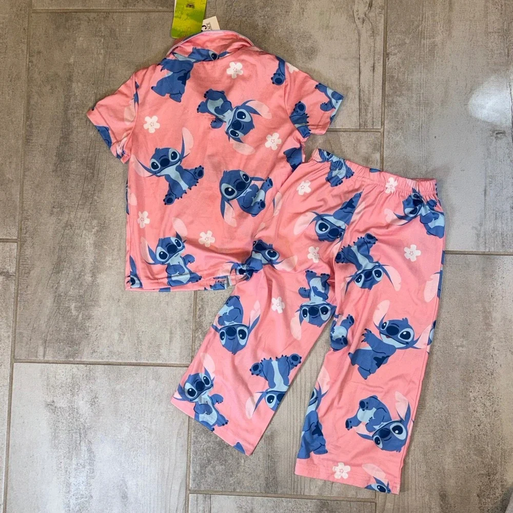 Disney Stitch Pajamas Kids Size 4 Pink Blue Flame Resistant Sleepwear Set‎
